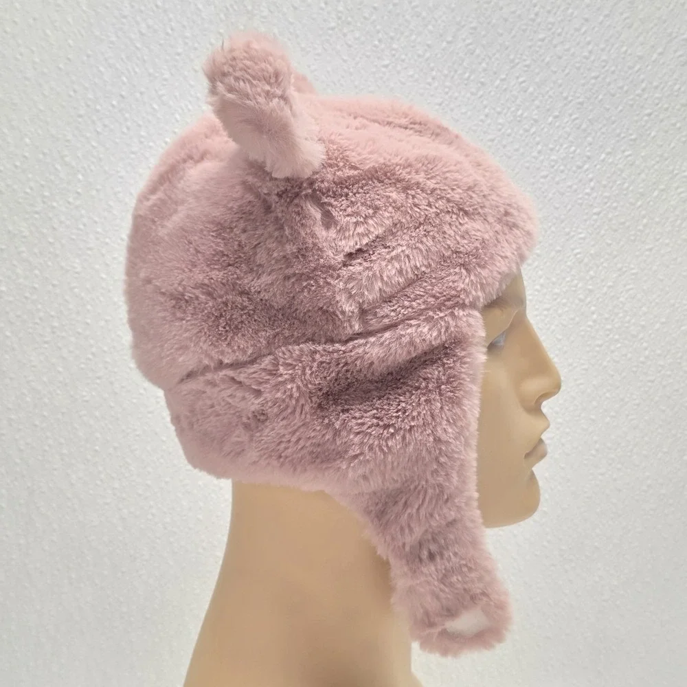 Zara Cozy Chic Toddler Girls Cotton Lined Baby Pink Soft Fluffy Bear Ears Hat